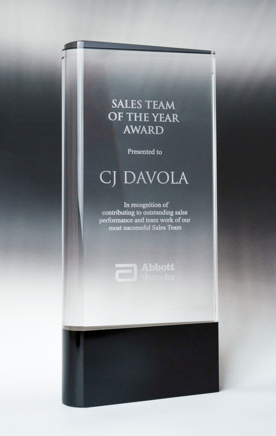 Crystal Vertical Curved Block Award with Coloured Plinth