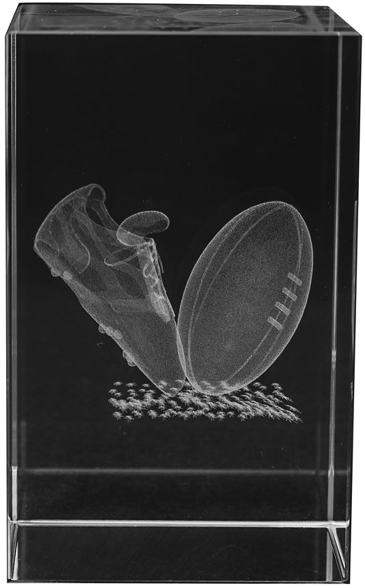 Rugby Hologram Crystal Block Award