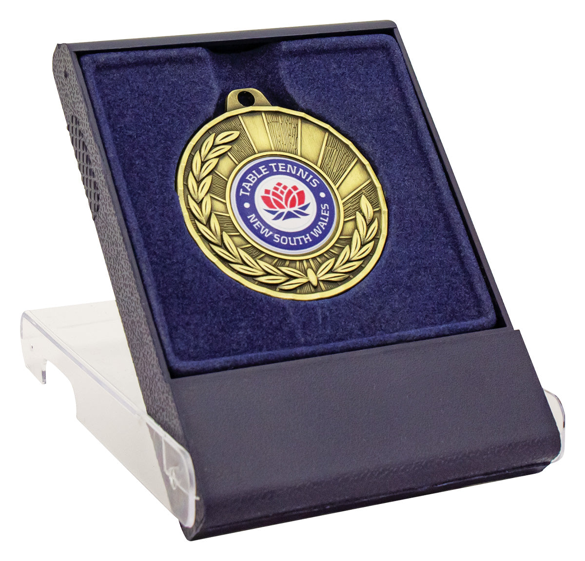 Clear Medal Box - Blue Velvet Interior